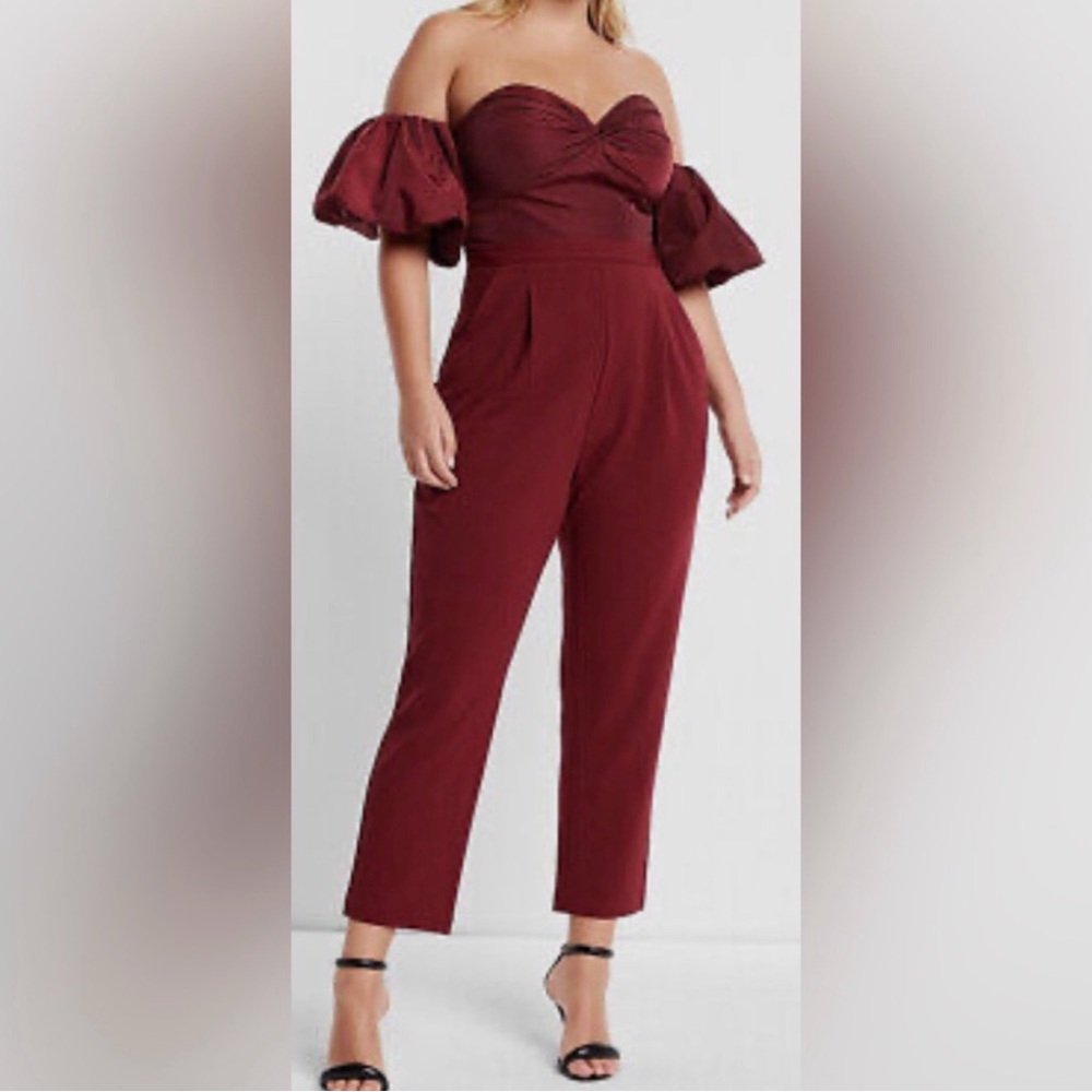 Express Burgundy Puff Sleeve Jumpsuit